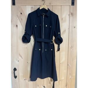Sharagano | NWT Navy Blue Belted Zipper Shirt Dress | Size 14W